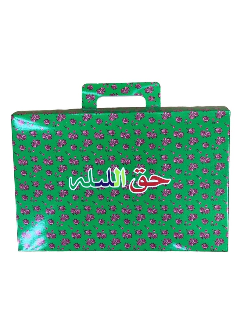 A.R.H | Haq Al Laila Gift Box Set, Green with Purple Rose Pattern, 12 Pieces - Image 1
